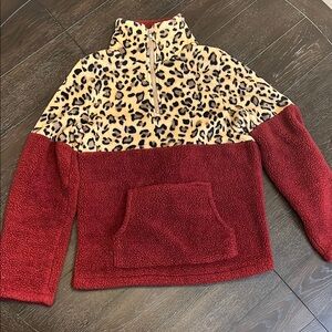 Leopard Print and Maroon Fleece Sherpa (Small)